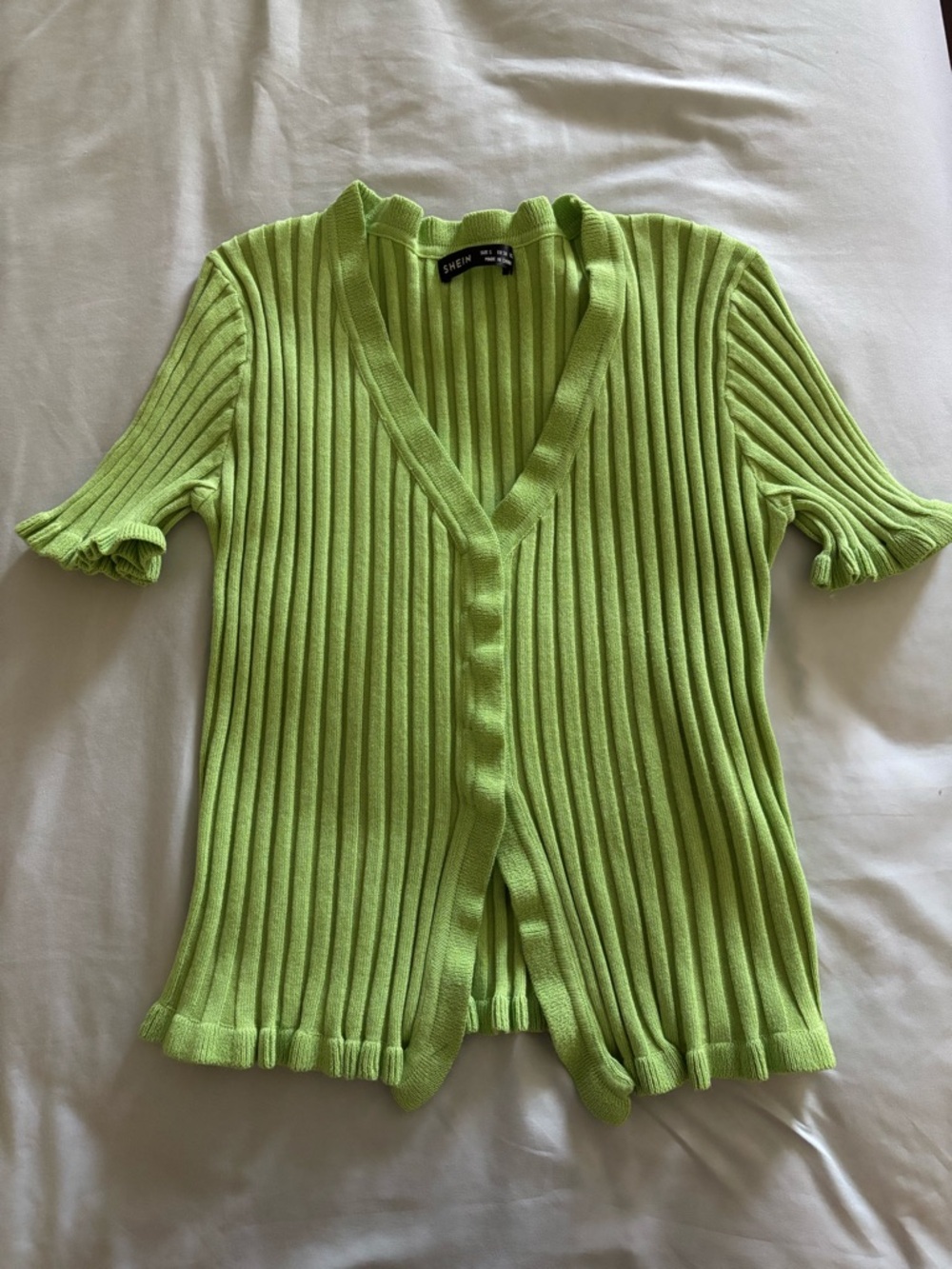 SHEIN Bright Lime Ribbed V-Neck Short Sleeve Sweater